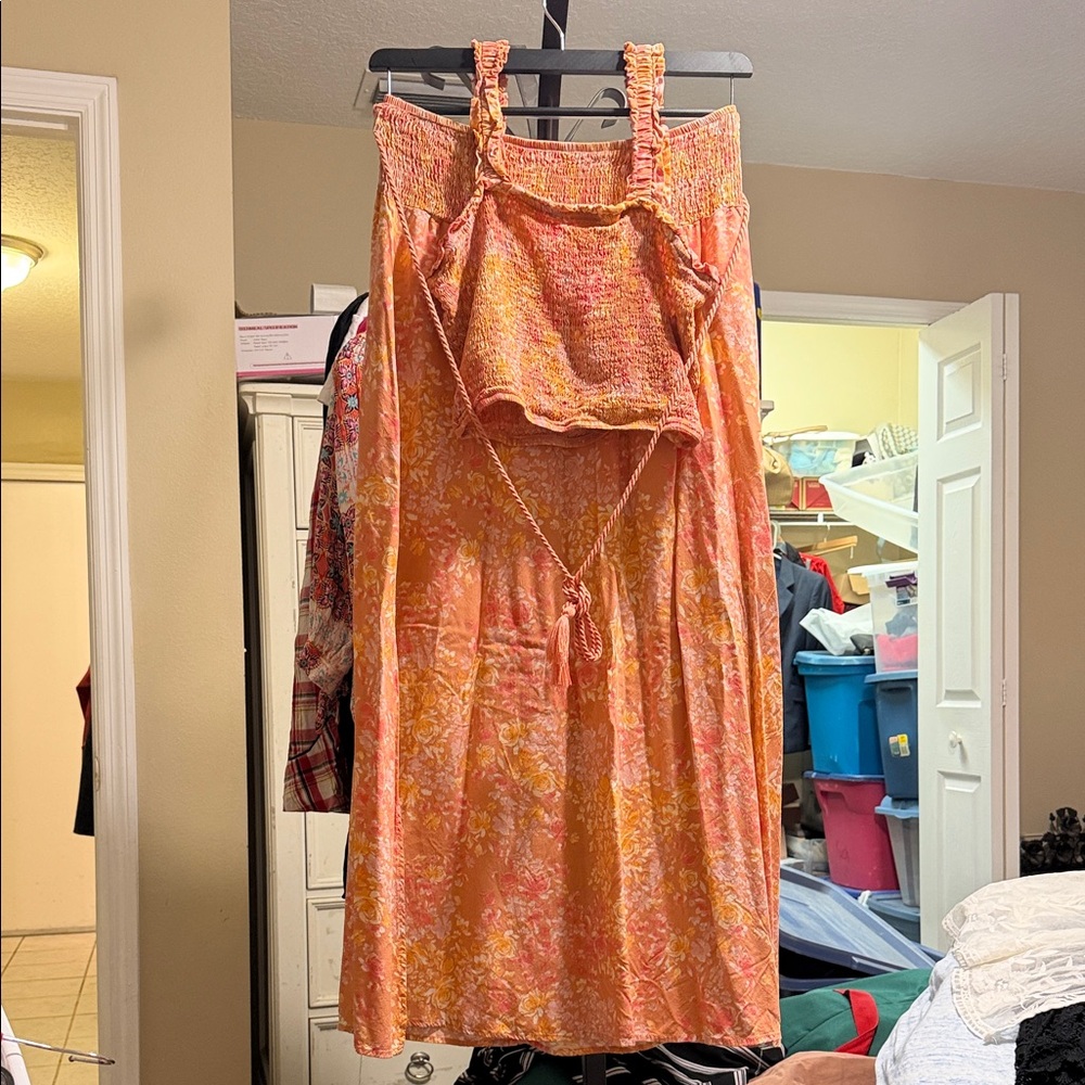 No Boundaries Orange Floral Skirt Set